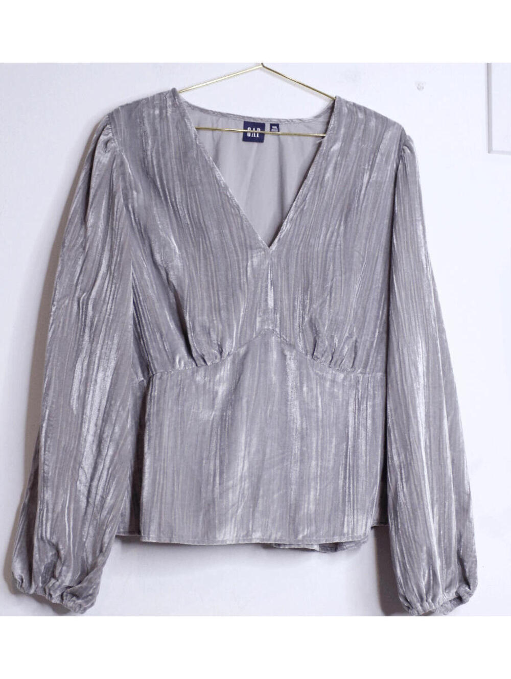 GAP Silver Velvet Boho Peasant V Neck Blouse - XXL